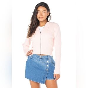 Light Pink Ribbed Sweater Hoodie Juniors XL Trendy Casual Fall Layering